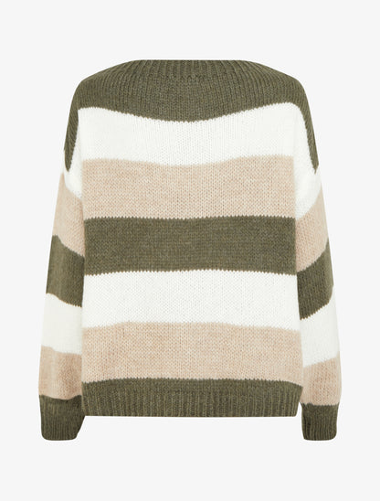Gestreepte rechte trui met ronde hals - Kaki