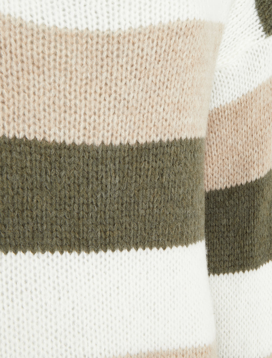 Gestreepte rechte trui met ronde hals - Kaki