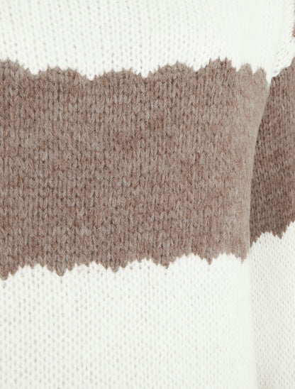 Pull en maille à rayures bicolore - Taupe - 3