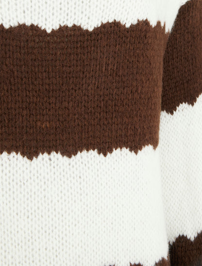 Pull en maille à rayures bicolore - Marron - 3