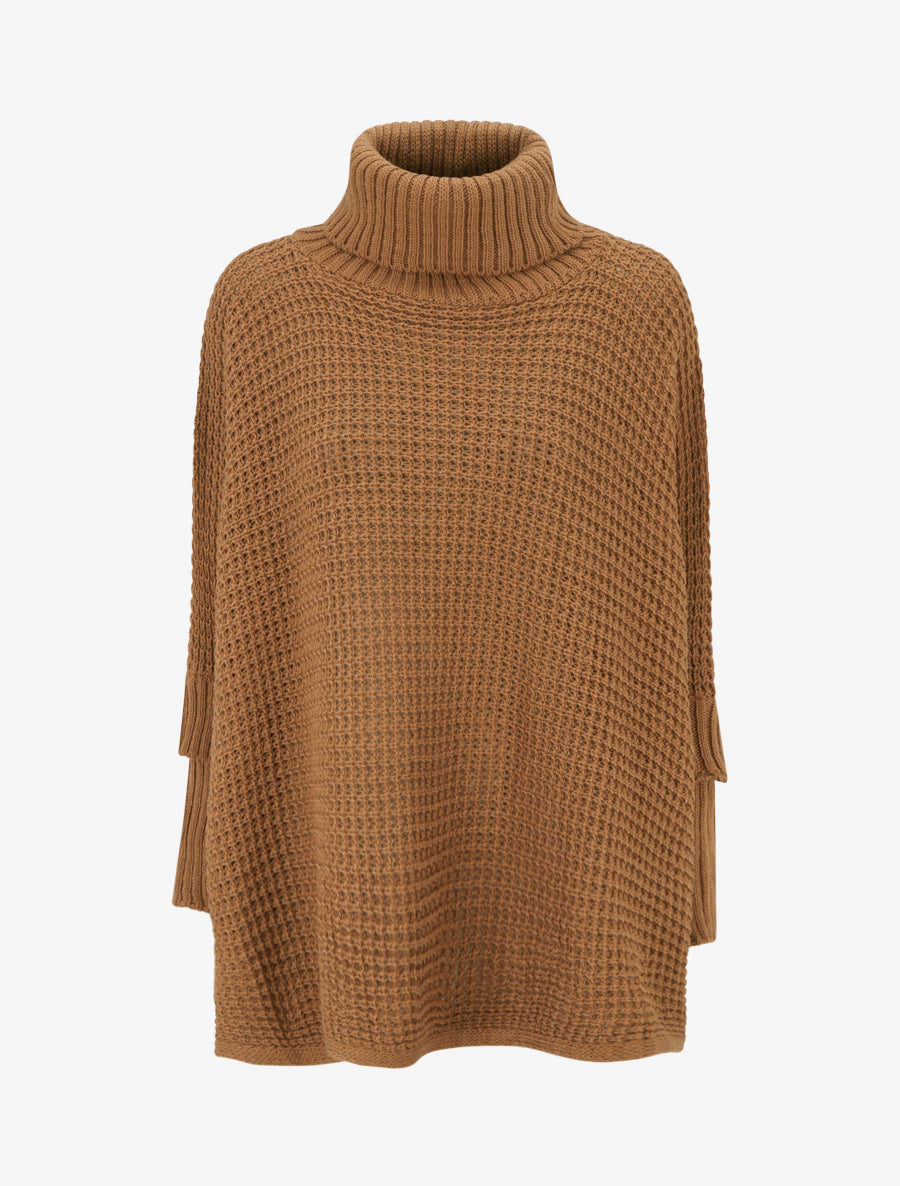 Pull carré style poncho à col roulé - Camel - 1