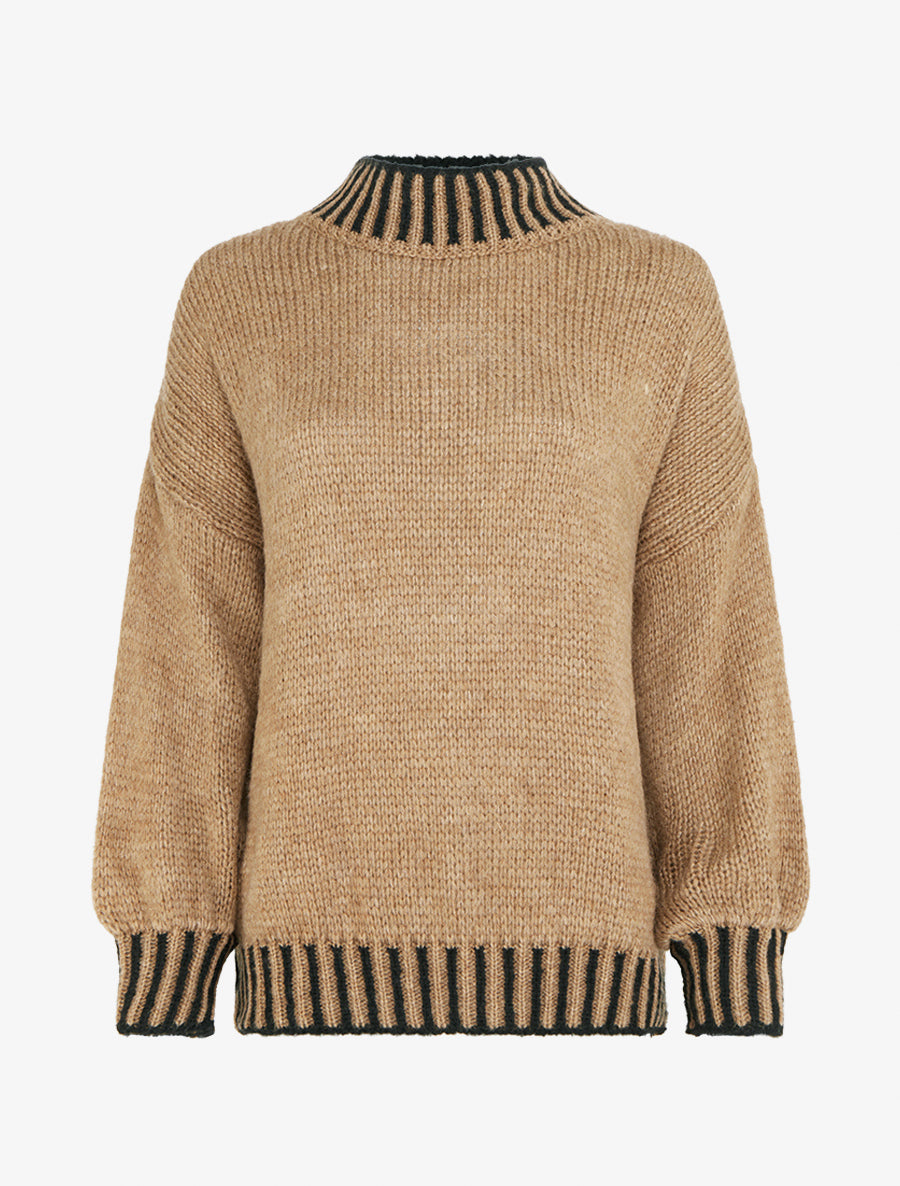 Pull en maille à col montant - Camel - 1