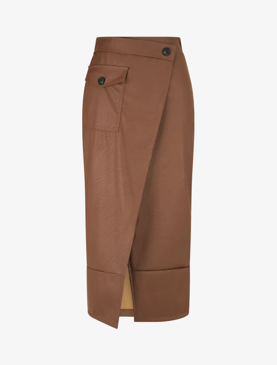 Jupe longue en simili effet portefeuille - Marron - 1