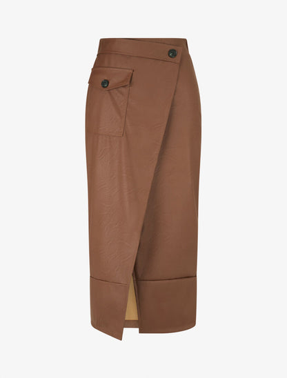 Jupe longue en simili effet portefeuille - Marron - 1