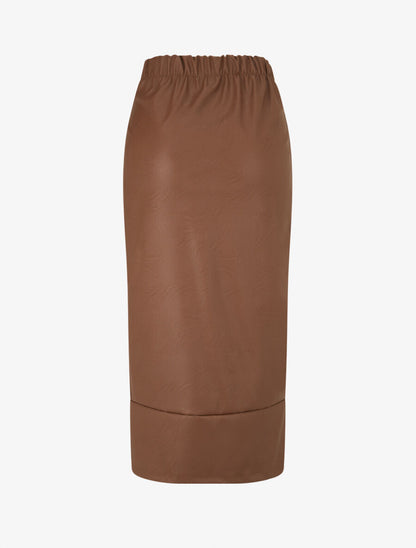 Jupe longue en simili effet portefeuille - Marron - 2
