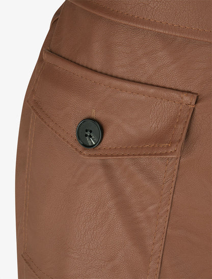 Jupe longue en simili effet portefeuille - Marron - 3