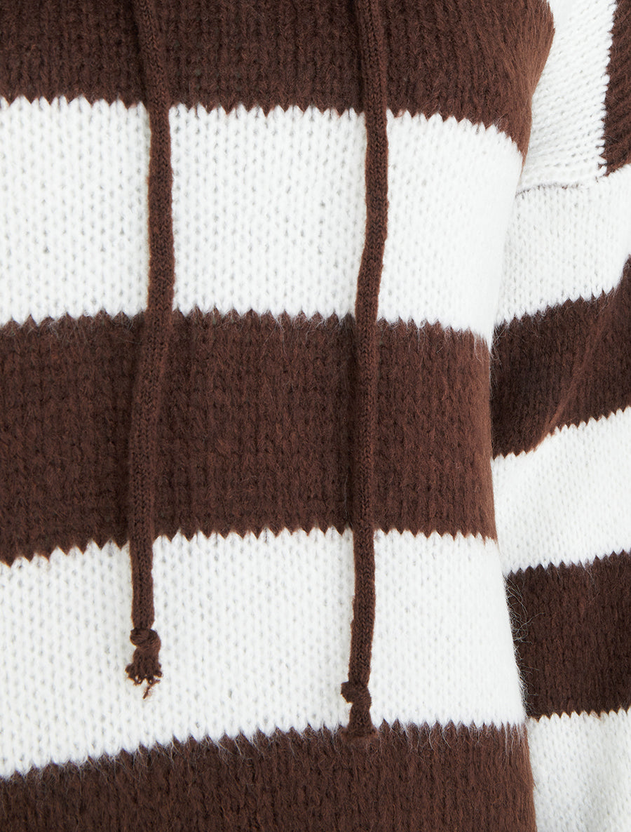 Pull rayé à capuche - Marron - 3
