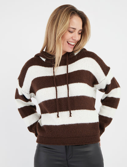 Gestreepte hoodie - Bruin