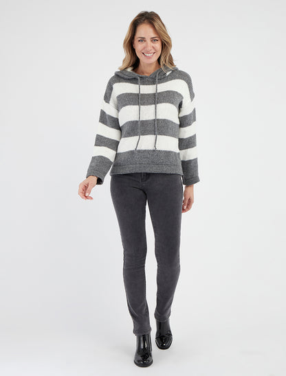 Gestreepte hoodie - Grijs