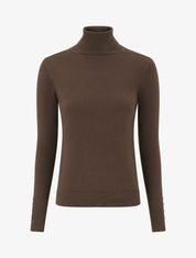 Pull fin à col roulé et boutons décoratifs - Marron - 1