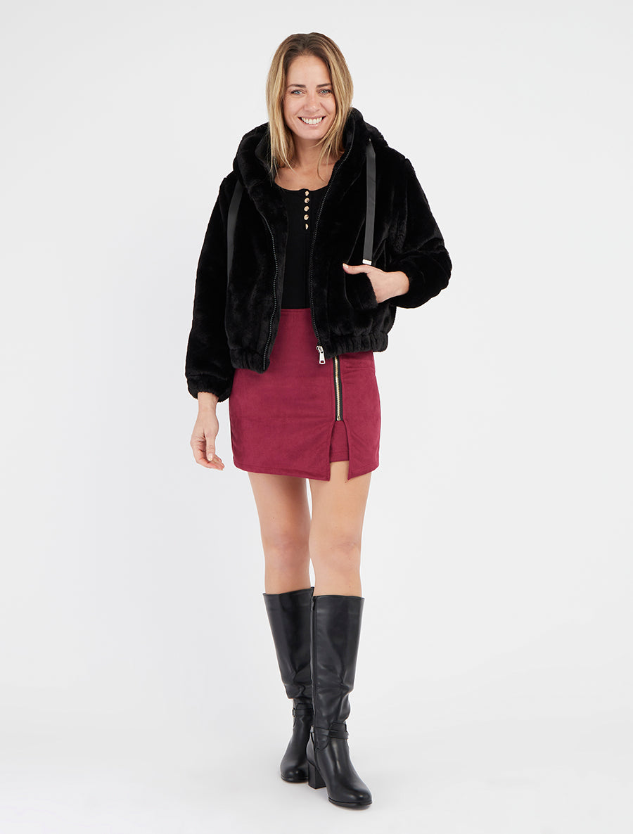 Ruim zittend jack van imitatiebont - Zwart