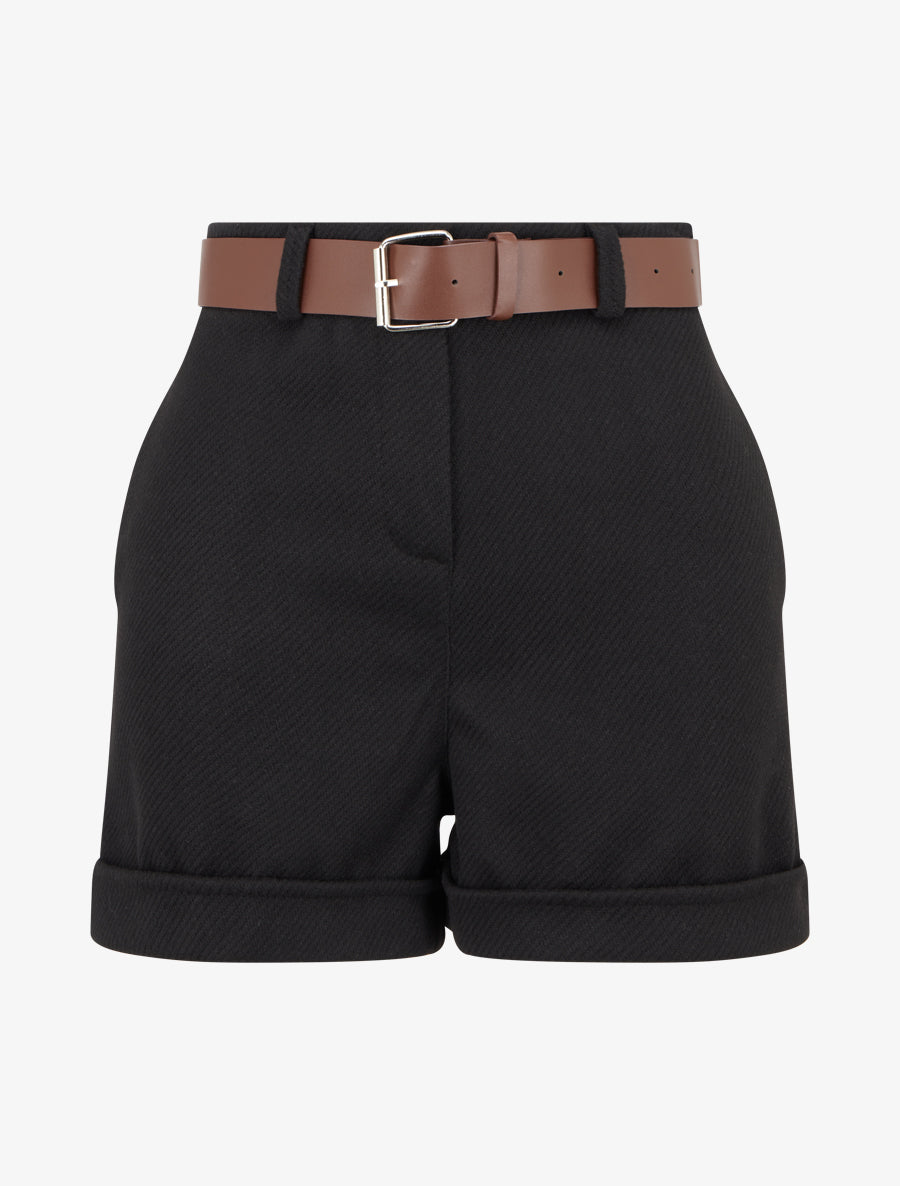 Short droit à ourlet et ceinture - Noir - 1