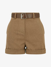 Short droit à ourlet et ceinture - Marron - 1