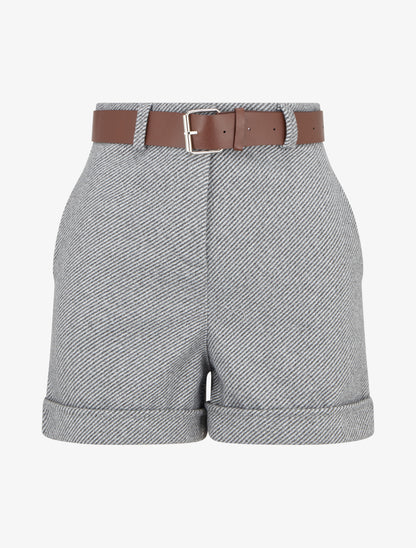 Short droit à ourlet et ceinture - Gris - 1