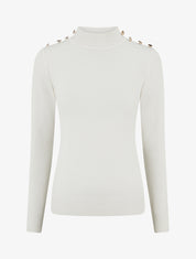Pull ajusté à col montant et boutons - Écru - 1