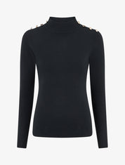 Pull ajusté à col montant et boutons - Noir - 1