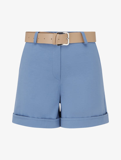 Short ceinturé à revers - Bleu - 1