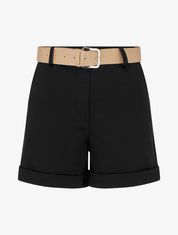 Short ceinturé à revers - Noir - 1