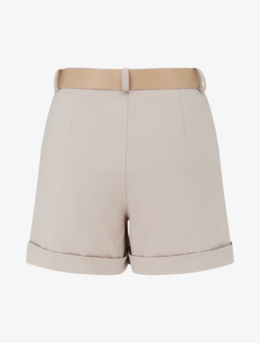 Short ceinturé à revers - Taupe - 2