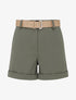 Short ceinturé à revers - Kaki - 1