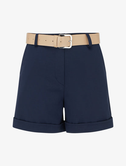 Short ceinturé à revers - Marine - 1