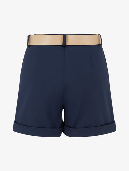 Short ceinturé à revers - Marine - 2