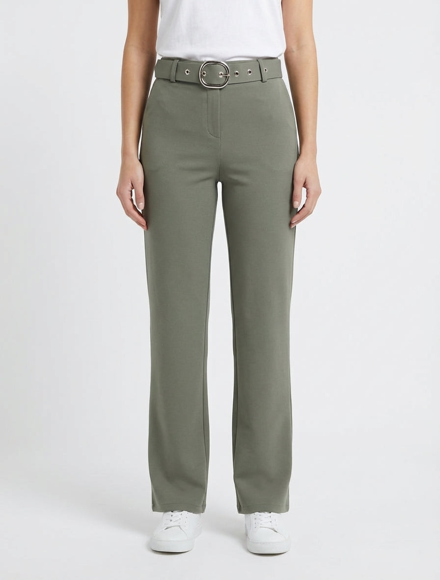 Rechte broek met riem - Kaki