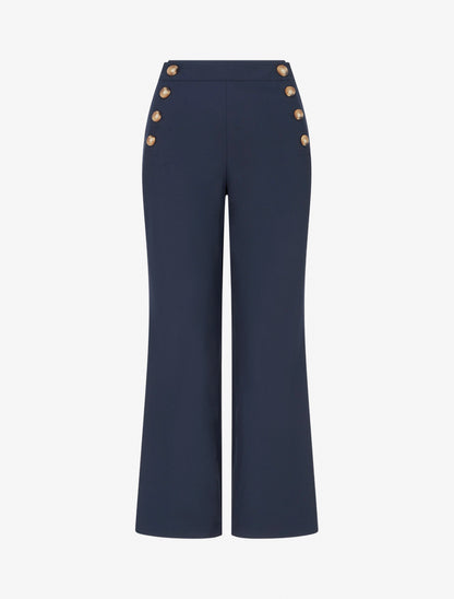 Pantalon droit à fermeture boutonnée sur les côtés - Marine - 1