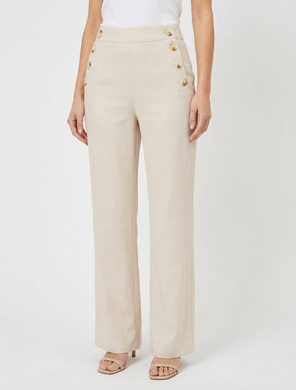 Rechte broek met knoopsluiting aan de zijkanten - Beige