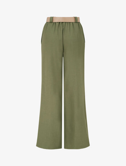 Pantalon droit uni élastiqué - Kaki - 2