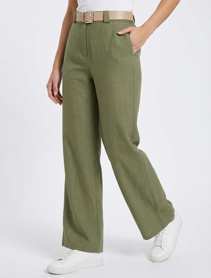 Effen rechte elastische broek - Kaki