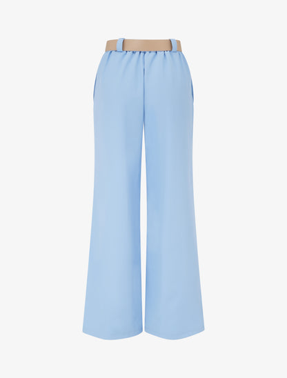 Pantalon droit uni élastiqué - Bleu ciel - 2
