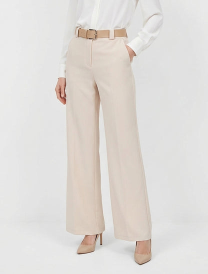 Effen rechte elastische broek - Beige