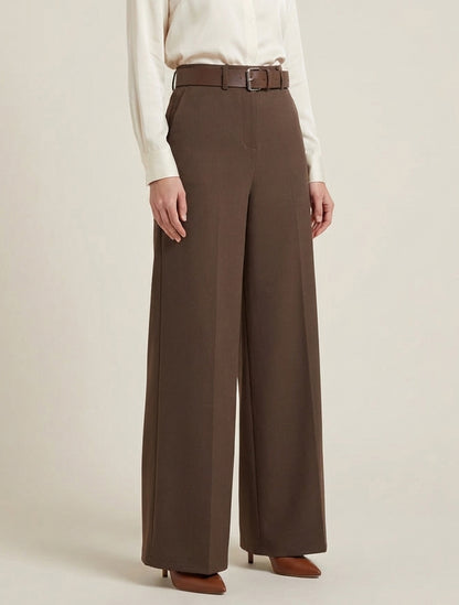 Rechte effen broek met hoge taille - Bruin