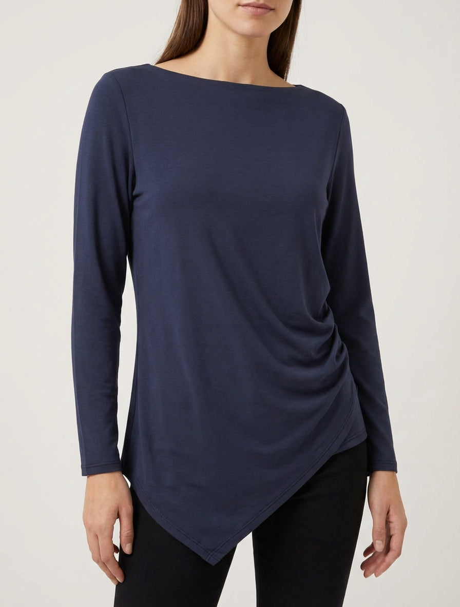 Asymmetrische top met ronde halslijn - Marine