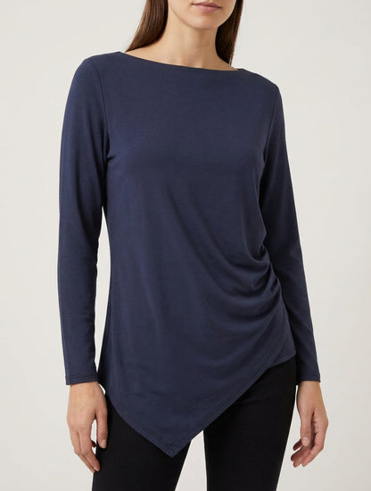 Asymmetrische top met ronde halslijn - Marine