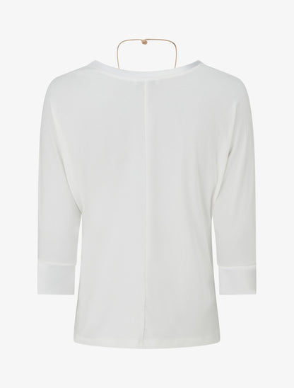 Top uni à empiècement en satin - Blanc - 2