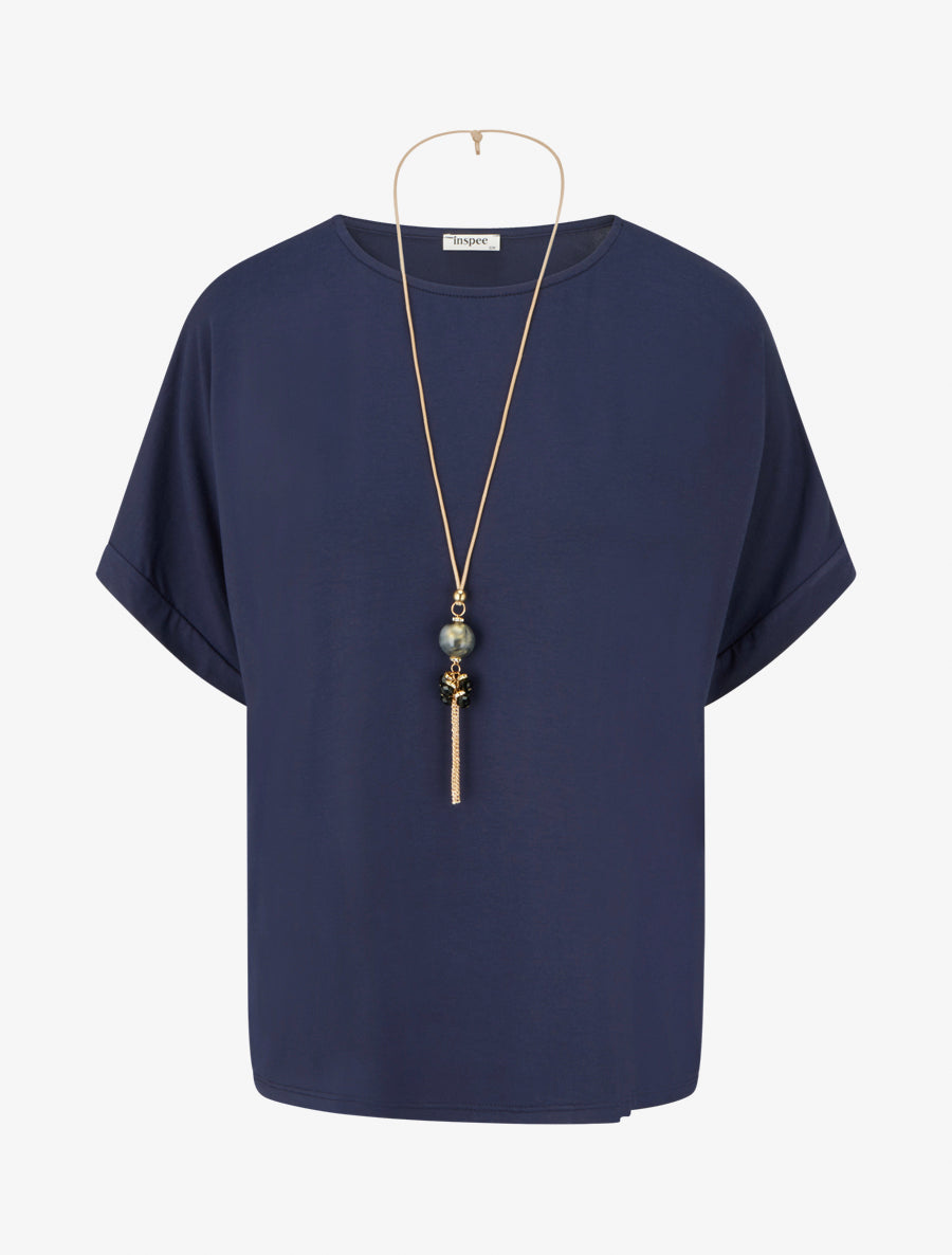 Top uni à manches courtes - Marine - 1