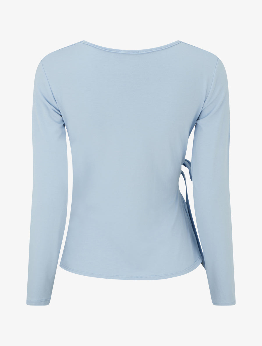 Top uni à col cache-coeur - Bleu ciel - 2