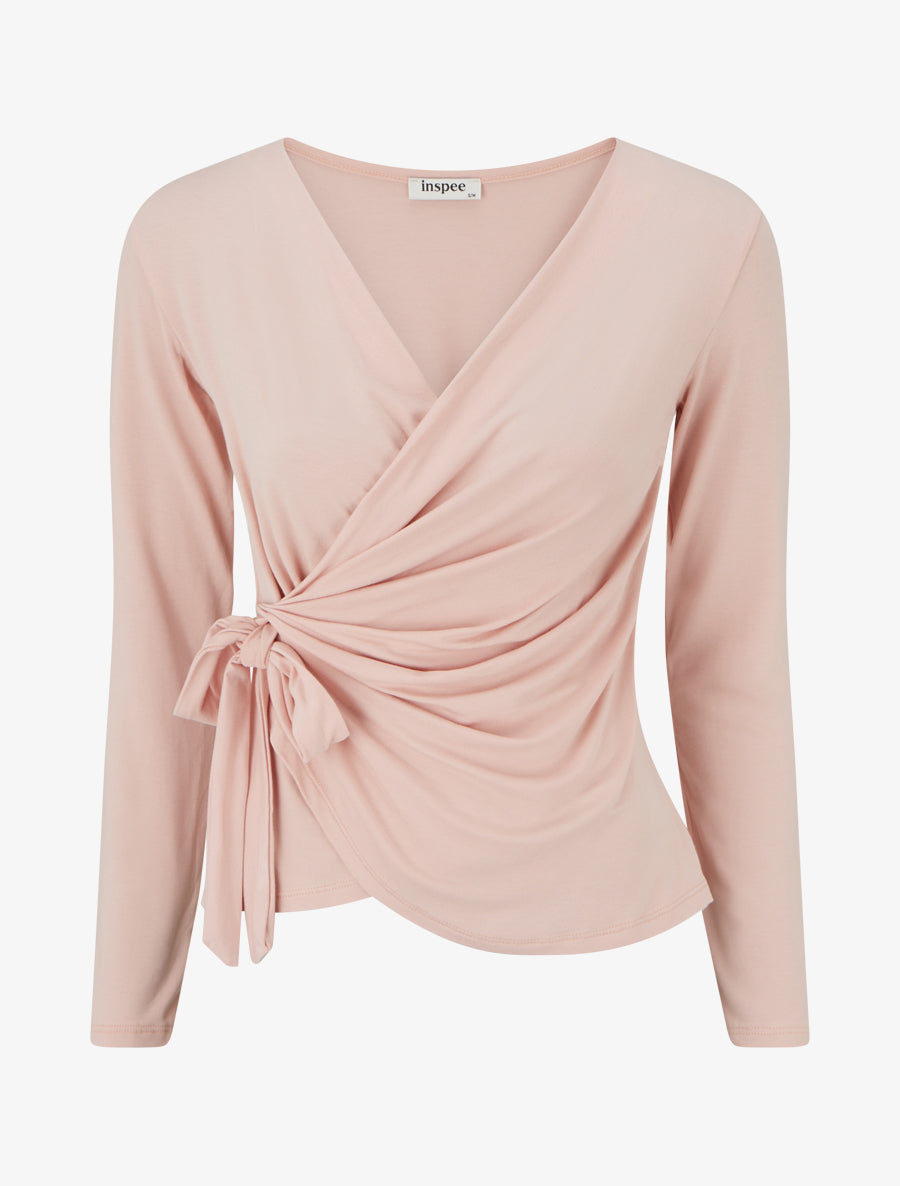 Top uni à col cache-coeur - Rose - 1