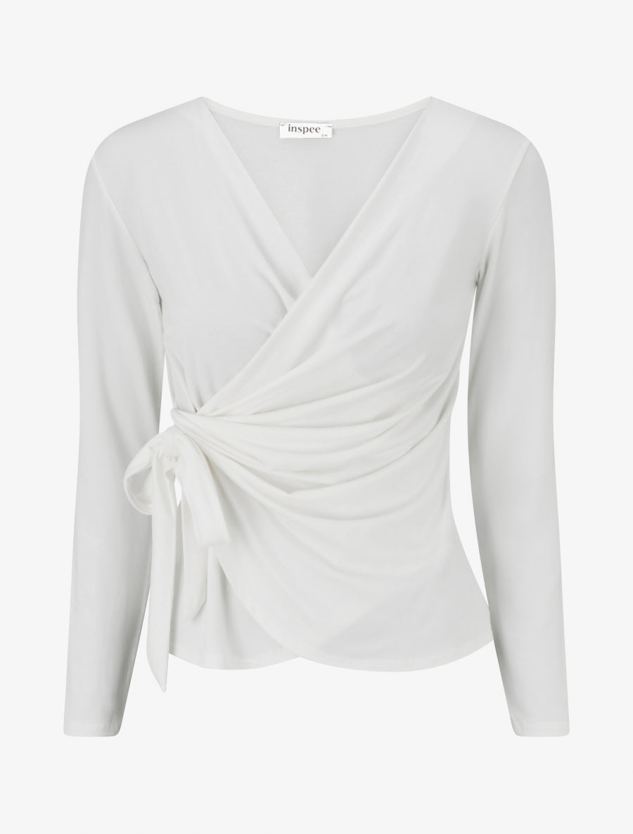 Top uni à col cache-coeur - Blanc - 1