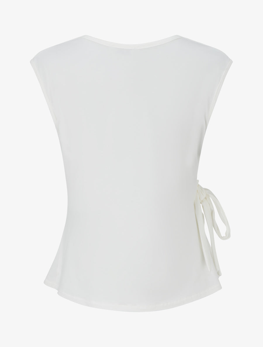 Top uni sans manches à col cache coeur - Blanc - 2