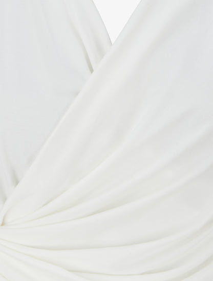 Top uni sans manches à col cache coeur - Blanc - 3