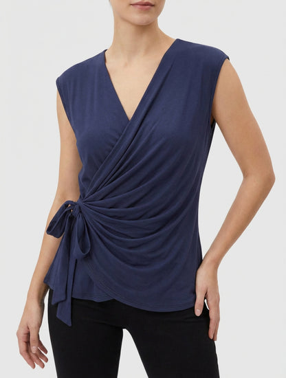 Mouwloze top met overslagkraag. - Marine