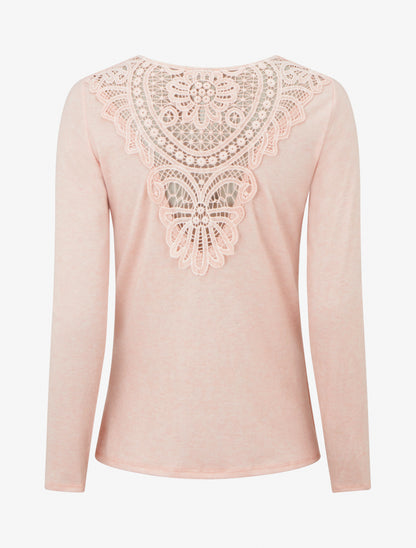 Pull à dos brodé et col bénitier - Rose - 2