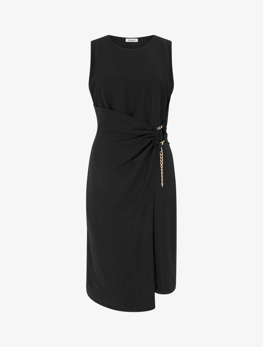 Robe longue unie à chaînette - Noir - 1