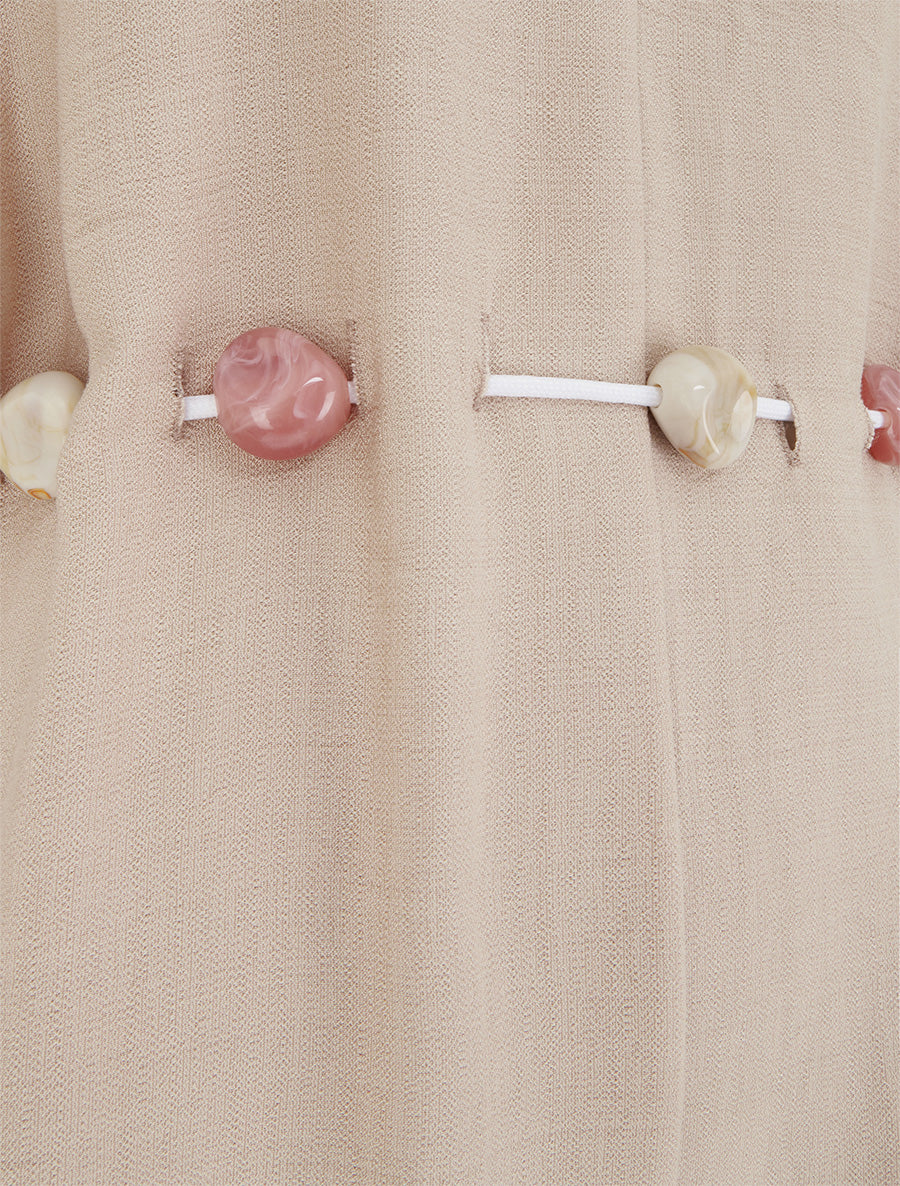 Combinaison ample à manches courtes et ceinture perlée - Beige - 3