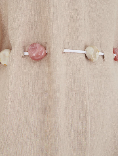 Combinaison ample à manches courtes et ceinture perlée - Beige - 3