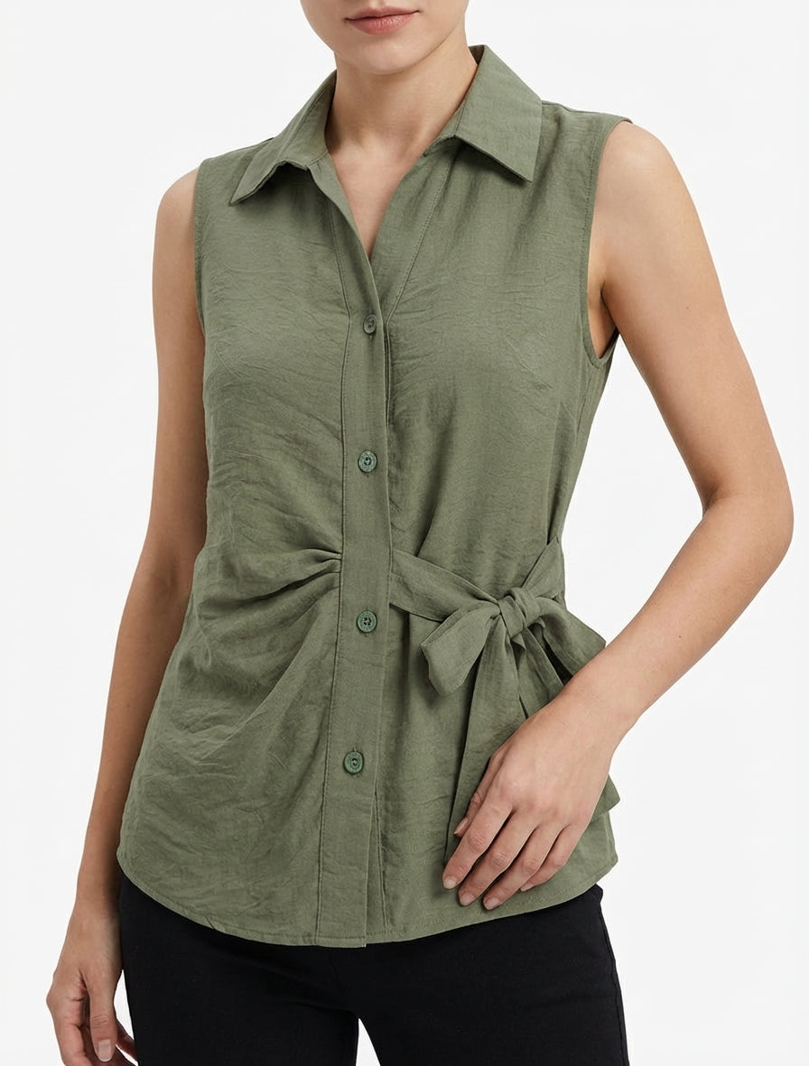 Mouwloze blouse met drapeereffect - Kaki