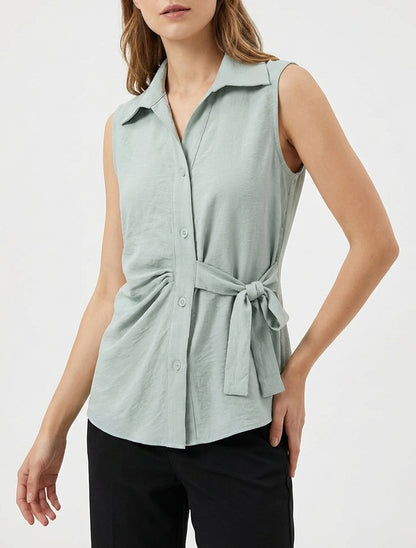 Mouwloze blouse met drapeereffect - Watergroen